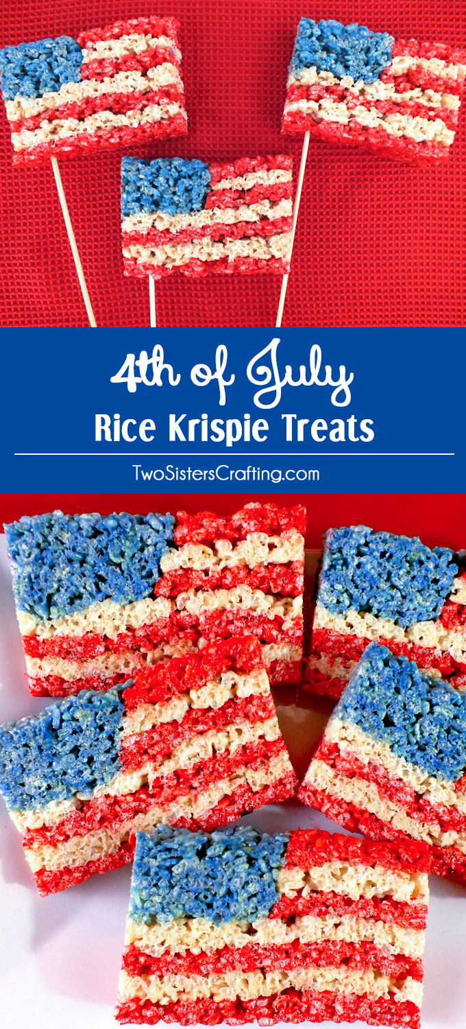 We've found 15 of the Best 4th of July Rice Krispie Treats.  Your friends and family at your Fourth of July party or summer family BBQ will love these Red White and Blue treats! These 15 yummy Patriotic Desserts are all amazing and gorgeous 4th of July treats.  Pin these easy to make Independence Day Rice Krispie Treats for later and follow us for more 4th of July Food Ideas. 