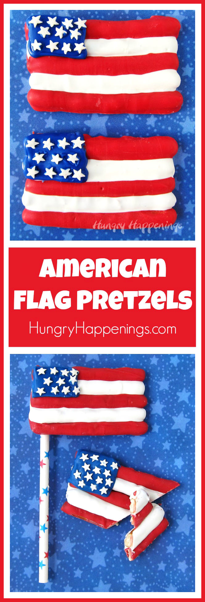 We've found 15 of the Best 4th of July Pretzels and they are sweet, salty, delicious and red, white and blue! They'd be perfect 4th of July dessert for your Fourth of July party or summer family BBQ! These 15 yummy Patriotic Pretzel Snacks will be a delicious 4th of July treat.  Pin these easy to make Independence Day desserts for later and follow us for more 4th of July Food Ideas. 