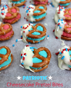 Patriotic Cheesecake Pretzel Bites by What's Cooking Love
