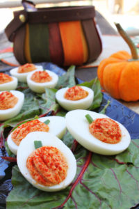 Pumpkin Deviled Eggs by Tadka Pasta
